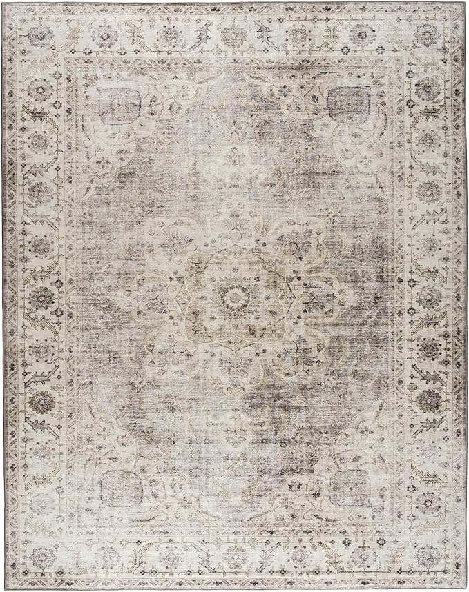ReaLife Rugs Machine Washable Area Rug - Living Room Bedroom Bathroom Kitchen Entryway Office - Padded Crease Free Stain Resistant Premium - Boho Farmhouse Vintage- Joy- Beige Ivory - 2'x 3'