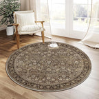 HUGEAR Round Rug 4ft Entryway Rugs Machine Washable Brown Hallway Area Rug 4x4 Small Circle Accent Rug Floral Low Pile Carpet Soft Throw Rug Living Room Office Laundry Room Entrance Non Slip