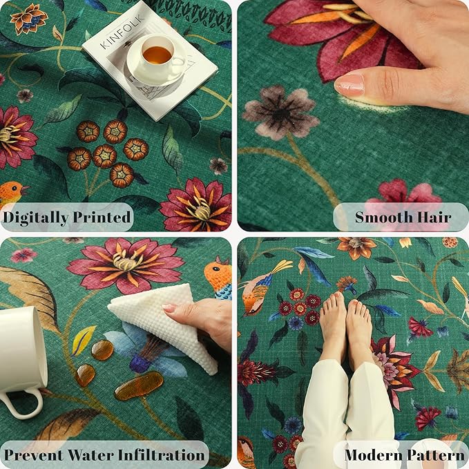 Vintage Medallion Floral 4x6 Rug, Machine Washable Non-Slip Area Rug, Low Pile Soft Carpet for Entry, Living Room, Office, Kids, Girl/Boys Room | Green