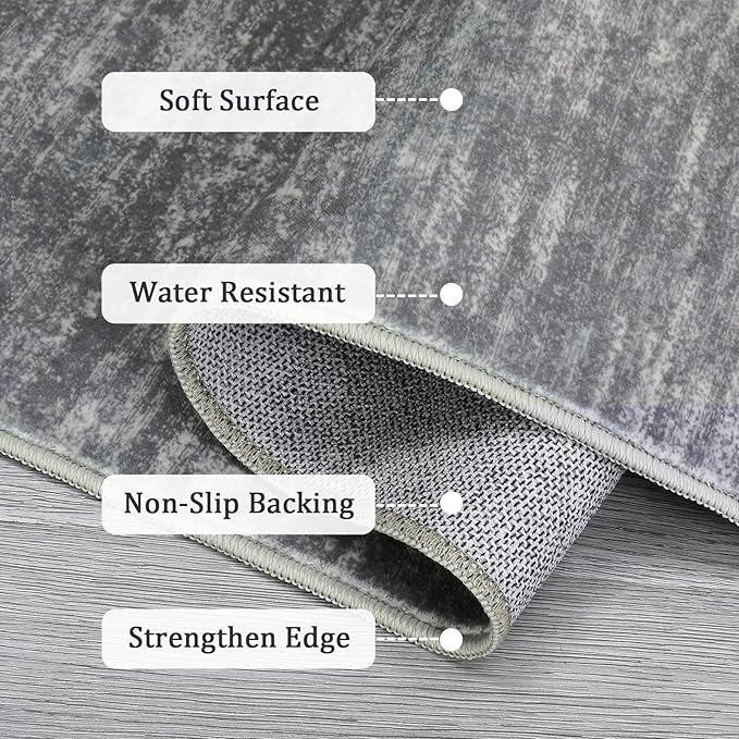 RUGSREAL Solid Runner Rug 2x6 Non Slip Bathroon Mat Machine Washable Ktichen Carpet Long Hallway Runner Rug Modern Indoor Throw Carpet for Living Room Bedroom Laundry, 2' x 6' Grey