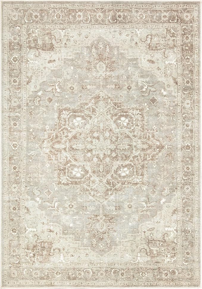 Bloom Rugs Washable Non-Slip 9' x 12' Rug - Beige/Gray Traditional Area Rug for Living Room, Bedroom, Dining Room, and Kitchen - Exact Size: 9' x 12'