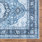 Bloom Rugs Caria Washable Non-Slip 12 ft Runner - Blue Traditional Runner for Entryway, Hallway, Bathroom, and Kitchen - Exact Size: 2'6" x 12'