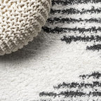 JONATHAN Y Elm Diamond Stripe Shag White/Gray Indoor Area Rug, 4x6, Geometric, Bohemian, Contemporary, Easy-Cleaning for Living Room, Bedroom, Kitchen, Pet Friendly, Non-Shedding (MOH408A-4)