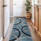 Rugshop Modern Wavy Circles Design Runner Rug, Non-Shedding Carpet for Hallway, Kitchen, or Foyer, Blue, 2'7" x 8'