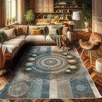 Ambesonne Space Boho Decorative Rug, Modern Interpretation of Outer Galaxy Art Planets and Trippy Mandalas, Quality Carpet for Bedroom Dorm and Living Room, 2' 5" x 5', Sea Blue Eggshell Tan