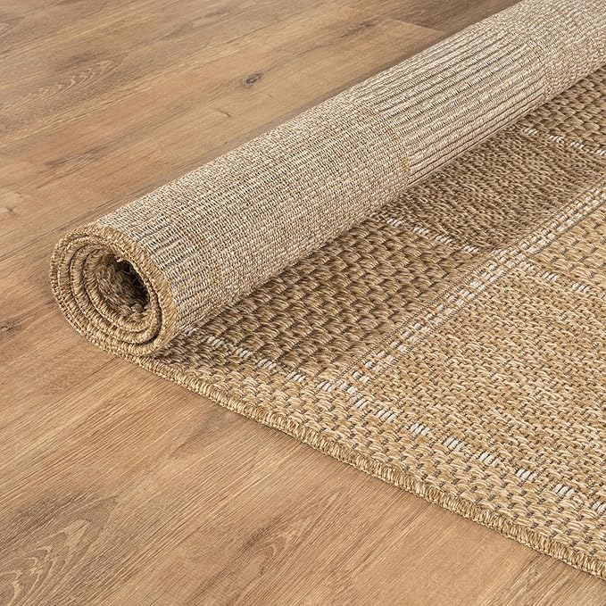 Beverly Rug Easy Jute Checkered Squared Rug 5x7 Washable Durable Indoor Outdoor Area Rugs for Living Dining Room Patio Office Stain Resistant Non Shedding Casual Indoor Outside Carpet 5 x 7 Natural