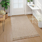 Collive Washable Area Rug 3' x 5', Modern Woven Kitchen Rugs, Tan/Cream Braided Cotton Rug Indoor Door Mat Throw Carpet for Entryway Living Room Nursery Mudroom Laundry Room