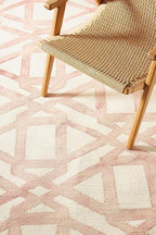 Hand-Tufted Wool Marengo Rug in Pink – Elegant Geometric Wool Carpet for Living Room & Bedroom – Soft Feel – 6 x 8