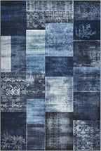 Tepook Modern Area Rug for Living Room, 8x10 Geometric Large Rugs for Bedroom, Washable Patchwork Rug Indoor Non-Slip Throw Carpets for Dining Room Office Farmhouse Home Decor, Blue