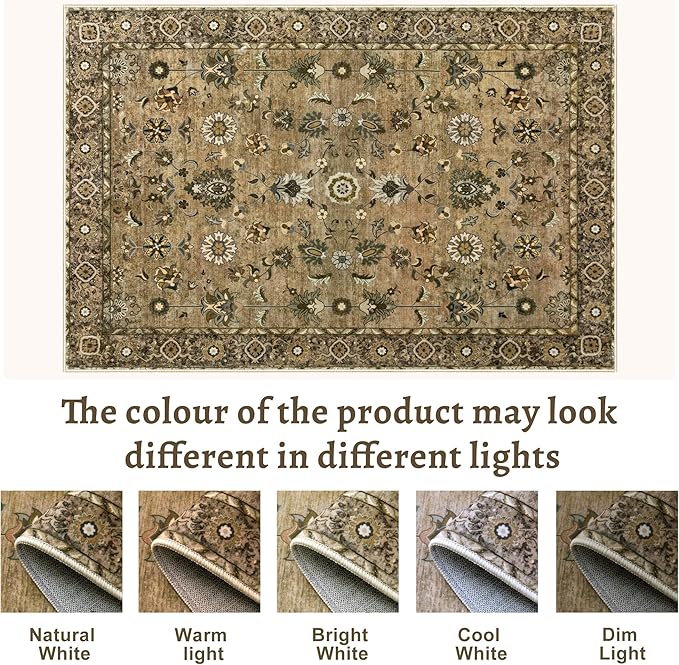 Tangsoo 3x5 Rug Floral Rug for Bedroom, Washable Vintage Rugs Indoor, Non Slip Accent Rug, Print Distressed Brown Carpet, Soft Low Pile Area Rug for Living Room Dorm Bedroom Bedside Entryway