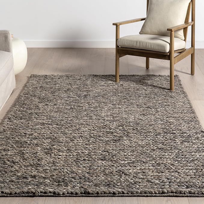 Nuloom Penelope Grey/Brown, 5' x 8', Hand-Braided, Wool & Cotton, Soft and Textured, High Traffic, Stain Resistant, Easy Clean, Durable Area Rug for Bedroom, Living Room, Dining, Foyer, Entryway