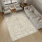 Taupe 5x7 Area Rug Vintage Washable Living Room Carpet Non Slip Bedroom Indoor Office Low Pile Traditional Distressed Retro Accent Rug for Dining Room Bathroom Kitchen