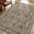 Phantoscope Washable Area Rug 8'x10' Non-Slip, Vintage Neutral Rugs for Living Room, Bedroom, Dining Room, Distressed Boho Floral Medallion Pattern, Low-Pile Foldable Carpet, Brown/Charcoal Spice