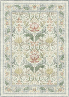 Bavni 8x10 Area Rugs for Living Room, Microfiber Machine Washable Non-Slip Vintage Floral Rug, Low Pile Lightweight Carpet for Bedroom, Dining Room, Home Office, Beige&Green