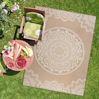 CAMILSON Outdoor Rug 10x14 Modern Area Rugs for Large Indoor and Outdoor Patios and Porches - Washable, Non-Shedding, Easy-to-Clean Outside Carpet (10 x 14, Medallion - Beige/White)