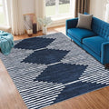 HelloTree Area Rug for Living Room 6x9 Washable Geometric Moroccan Rug Stripe Farmhouse Bohemian Minimalistic Non Slip Non Shedding Ultra Thin Soft Rug for Bedroom Office DiningRoom Nursery-Blue