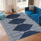 HelloTree Area Rug for Living Room 6x9 Washable Geometric Moroccan Rug Stripe Farmhouse Bohemian Minimalistic Non Slip Non Shedding Ultra Thin Soft Rug for Bedroom Office DiningRoom Nursery-Blue