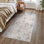 3x5 Area Rugs for Living Room, Machine Washable Non Slip Vintage Rugs, Low Pile Lightweight Print Rug for Bedroom, Dining Room, Home Office, Light Taupe Brown