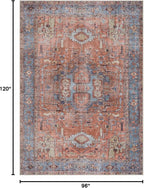 Bloom Rugs Washable 8' x 10' Rug - Terracotta/Blue Traditional Area Rug for Living Room, Bedroom, Dining Room, and Kitchen - Exact Size: 8' x 10'