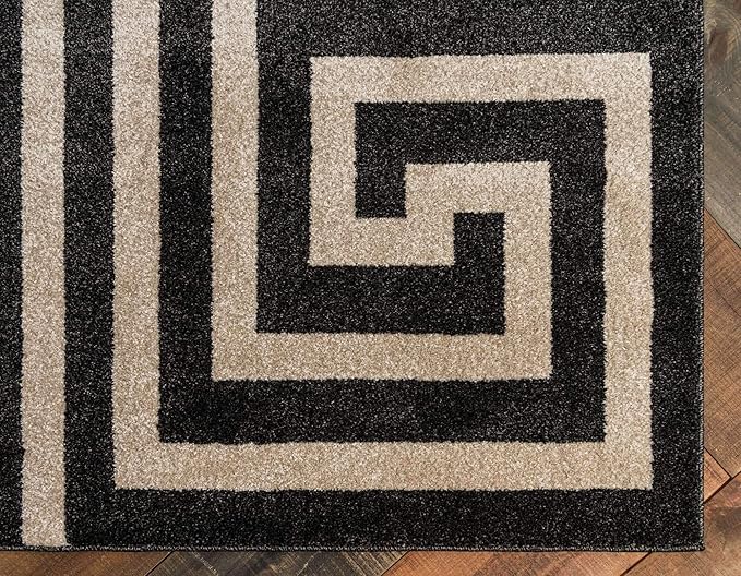 Unique Loom Athens Collection Classic Geometric Modern Border Design Area Rug (8' 0 x 8' 0 Square, Black/ Beige)