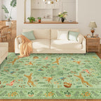 DUKINO 6x9 Rug, Washable Animal Living Room Rug with Non Slip Vintage Design, Soft Low Pile Large Carpet for Bedroom, Nursery, Dining Room, Farmhouse, Playroom, Light Green