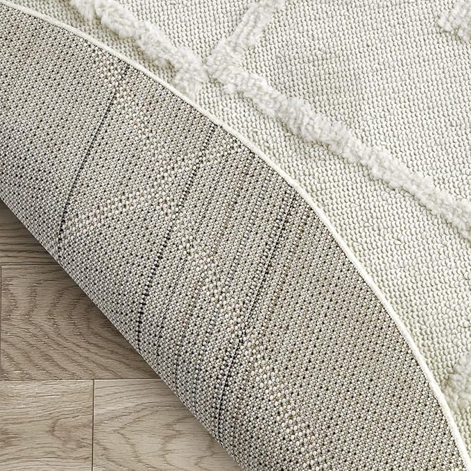 Antep Rugs Palafito 5x5 Geometric Shag Diamond High-Low Pile Textured Indoor Area Rug (White, 5'3" Round)