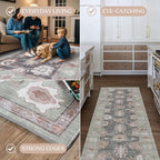 Fame Living Green Oushak Runner Rug, Modern Runners, Vintage, Turkish, Eclectic, Floral, Pastel, Washable, Runner for Hallway, Kitchen, Bedroom, Bathroom, 2'5"x9'8"