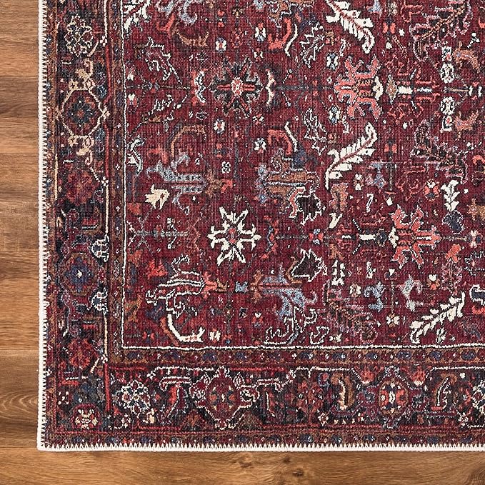 Bloom Rugs Washable Non-Slip 3' x 5' Rug - Burgundy Traditional Bordered Area Rug for Living Room, Bedroom, Dining Room, and Kitchen - Exact Size: 3' x 5'
