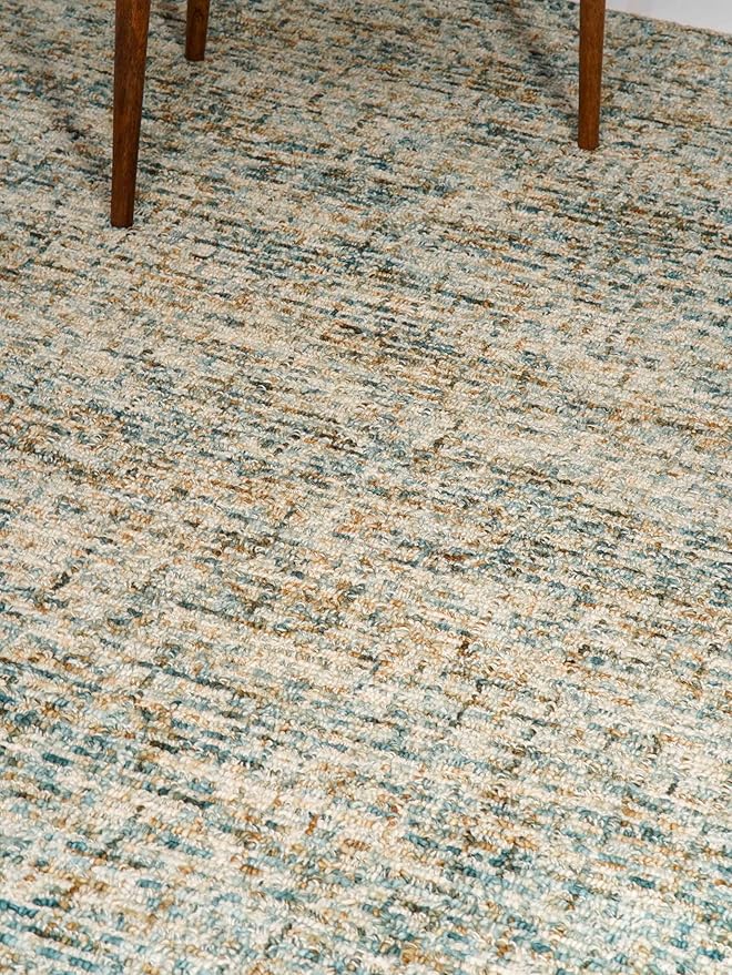 Hand Tufted Wool ECO-Friendly Area Rugs - 5'x8', Rectangle Shape, Blue & Beige, Solid Plain Design, High Pile Thick Handmade Area Rugs for Living Room, Bed Room (KWC111)