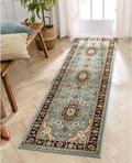 Well Woven Barclay Collection Medallion Kashan Light Blue 3x10 Runner Rug - for Hallways, Kitchens, and Entryways