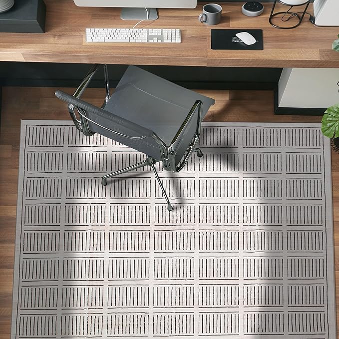 Rugshop Bohemian Stripe Lines Washable Non Slip Area Rug 3' x 5' Ivory