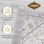 Washable Runner Rug 2x6 | Non Slip Rug Runners for Hallways, Entryways, Kitchens, Bathrooms, Bedrooms | Ultra-Soft Flannel Carpet Runners with Rubber Backing (Beige Blue, 2x6)