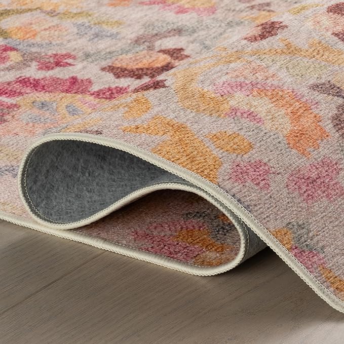Dash & Albert INES Multi Machine Washable Rug, 3 X 5 Feet, Multicolored/Yellow Floral Pattern