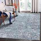 vivorug 3x5 Rug, Small Area Rug for Living Room, Bedroom, Kitchen, Machine Washable Non-Slip Throw Rug, Vintage Medallion Carpet for Entryway Nursery Coffee Table - Durable (Blue)