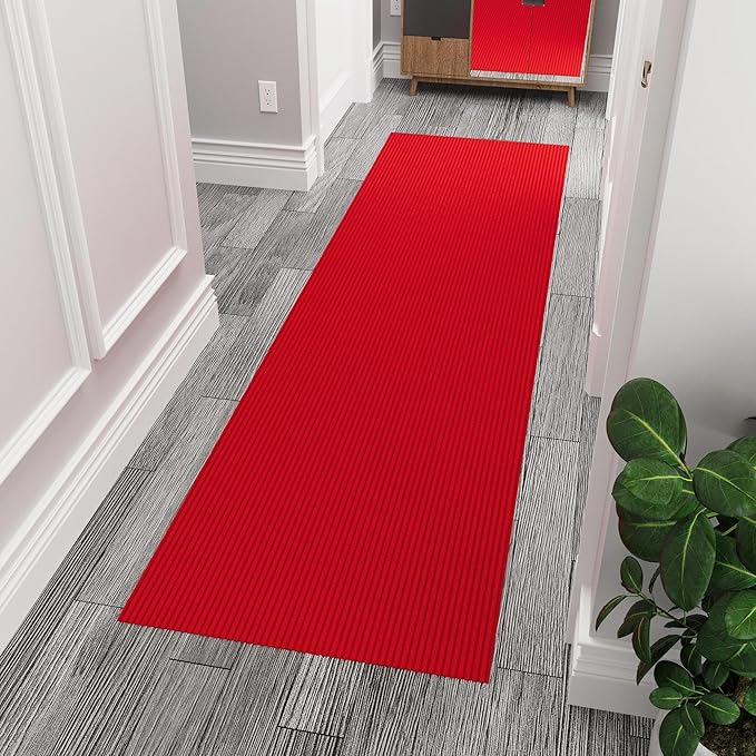 Ottomanson 6'6" x 17' Hallway Runner with Scraper Pile Extra Durable Non-Slip Rug Mat for Indoor & Outdoor Use - Ideal for Kitchen, Entryway, Patio & Garage - High-Traffic Carpet, Red