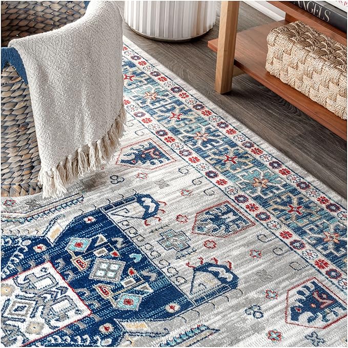 JONATHAN Y Modern Vintage Medallion Blue/Light Grey Runner Rug, 2x8, Country, Floral, Easy-Cleaning for Living Room, Bedroom, Kitchen, Pet Friendly, Non-Shedding (MDP108A-28)