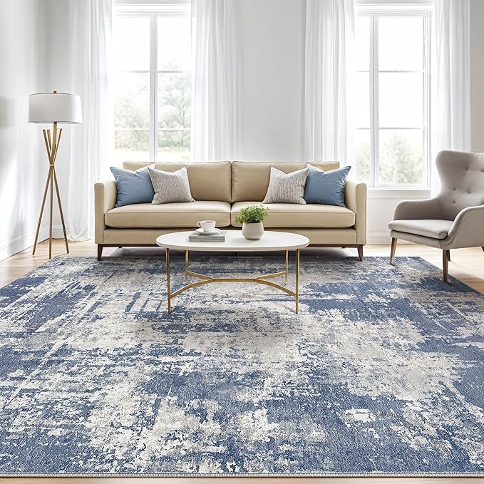 Area Rug Living Room Rugs: 5x7 Washable Large Abstract Modern Soft Stain Resistant Indoor Floor Non Slip Accent Carpet for Bedroom Nursery Playroom Dining Room Office Dorm Home House- Navy Grey