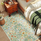 3x5 Grass Green Boho Floral Vintage Area Rug,Soft Lightweight Low Pile Non-Shedding Carpet,Machine Washable Stain Resistant & Non-Slip for Entryway,Bedroom, Kids Room,Living Room