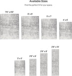 ReaLife Rugs Machine Washable Area Rug - Living Room Bedroom Bathroom Kitchen Entryway Office - Padded Low Pile Stain Resistant Premium - Boho Farmhouse Vintage - Noor - Silver Ivory 5' x 7'