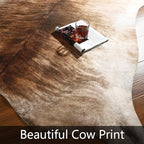 AROGAN Western Decor Faux Fur Cowhide Rug, 6.2 x 5.2 Feet Premium Animal Skin Cow Hide Rug, Durable Cow Print Rugs for Wall Decor, Western Floor Carpet for Bedroom Living Room, Brownish