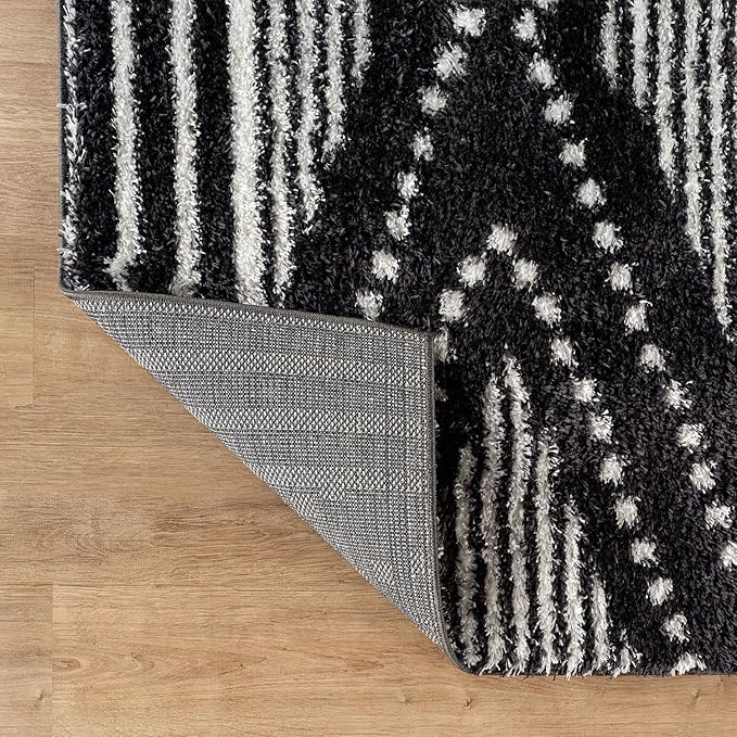 Rugshop Geometric Shag Area Rug Anthracite Dark Gray and White 5' x 7' Great for Bedrooms, Living Rooms, or Under Coffee Tables