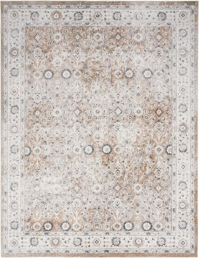 Nourison Home Astra Machine Washable Silver Taupe 6'7" x 9' Area Rug - Easy Clean, Non Shedding, Bed Room, Living Room, Dining Room, Kitchen (7' x 9')