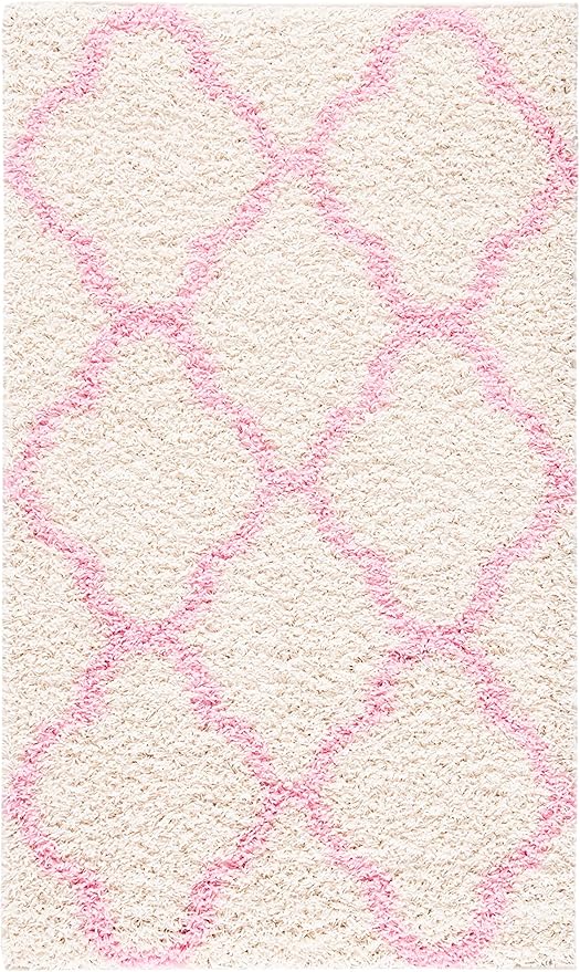 SAFAVIEH Dallas Shag Collection Accent Rug - 3' x 5', Ivory & Light Pink, Trellis Design, Non-Shedding & Easy Care, 1.5-inch Thick Ideal for High Traffic Areas in Foyer, Living Room, Bedroom (SGD257P)