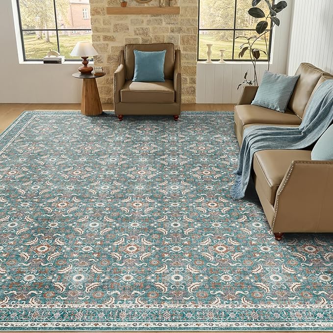 WITSHOCK Living Room Area Rugs 12x15: Soft Non-Slip Backing Washable Rugs Vintage Large Carpet for Bedroom Office Dining Room Kitchen Stain Resistant Home Decor Rug