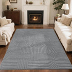 SHACOS Soft Fluffy High Low Pile Arch Pattern Area Rugs 5'3"x7'3" Non Slip Washable Modern Geometric Rug Stain Resistant Carpet for Living Room Bedroom Dining Room Nursery, Grey