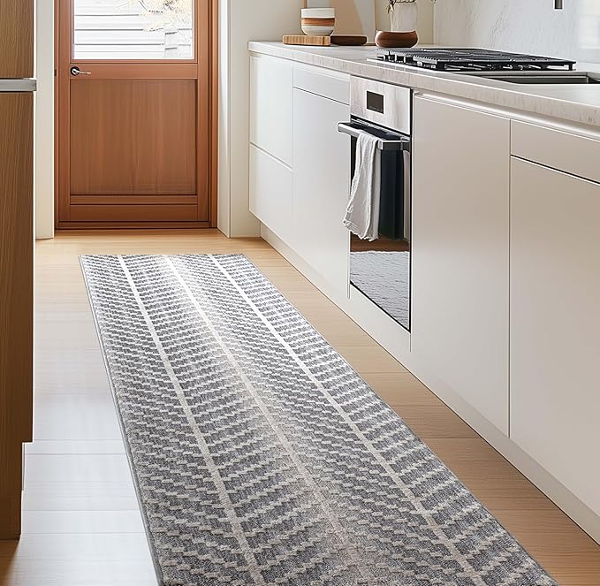 Well Woven Custom Size Hallway & Stair Runner- Harlow Rhodes Grey 27 Inches Wide x 7 Feet Long Runner (27" x 7') Runner Rug - Contemporary Design, Ultra-Soft, Easy-Clean