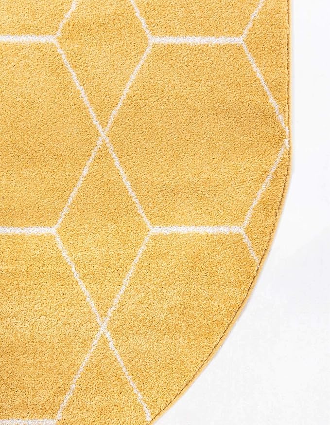 Unique Loom Trellis Frieze Collection Area Rug - Geometric (5' x 8' Oval, Yellow/ Ivory)