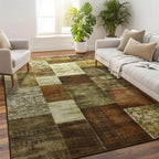 Tepook Modern Area Rug for Living Room, 5x7 Geometric Large Rugs for Bedroom, Washable Patchwork Rug Indoor Non-Slip Throw Carpets for Dining Room Office Farmhouse Home Decor, Brown