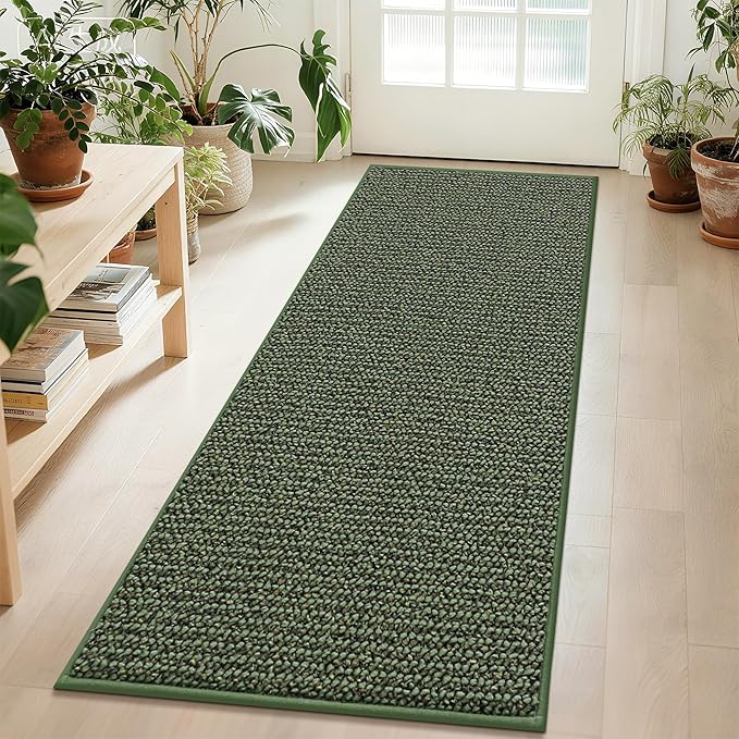 BEQHAUSE Hallway Runner Rugs 2x6, Hallway Rug Non-Slip Washable(Rolled-Up NO Creases), Runner Rug Absorbent Stain Resistant Hall Rug Carpet Runner, Entryway Rugs Floor Mat Laundry Room Rugs, Green