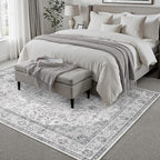 HUGEAR Area Rug 6x9 Vintage Grey Machine Washable Living Room Rugs Thin Neutral Floral Vacuumable Low Pile Carpet Bedroom Office Dining Room Laundry Room Non Slip Soft Lightweight